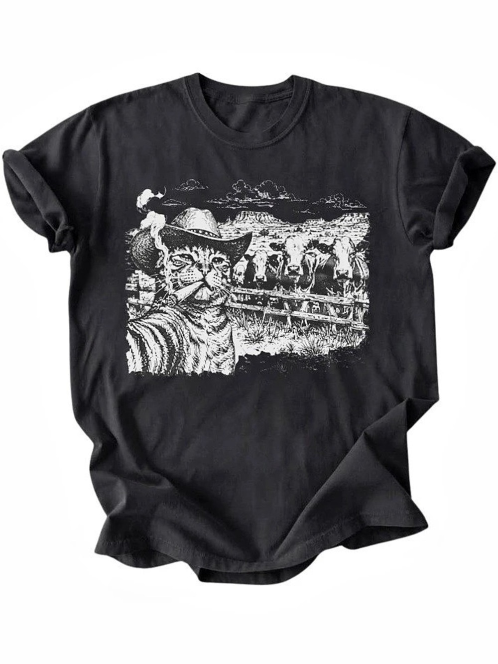 Cowboy Cat Western Ranch Country Animal Graphic Gildan T-Shirt